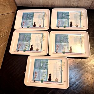 Set of 5 snack plates - Cat in Window by Catherine Piret Made in Italy